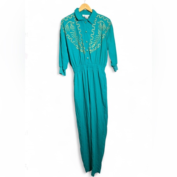 Vintage Donna Toran “Jaguars Teal” Jumpsuit Womens Size Medium - Picture 2 of 16